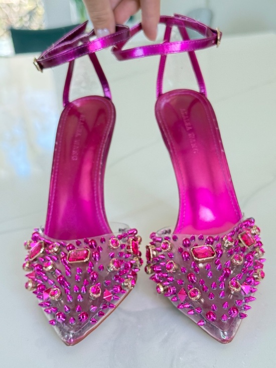 Azalea Wang Shoes - Azalea Wang Arthelia Pink Crystal Embellished Clear Pumps